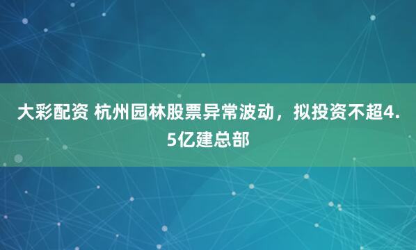 大彩配资 杭州园林股票异常波动，拟投资不超4.5亿建总部